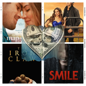 Colaj cu posterele The Wrong Paris, Love Con Revenge, The Map That Leads to You, Smile și The Iron Claw